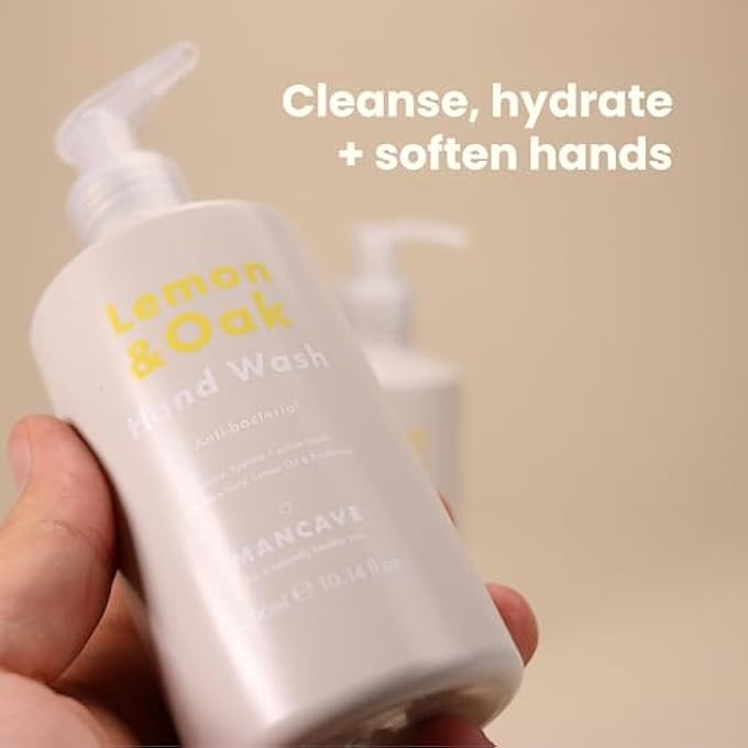 ManCave LEMON & OAK ANTI-BACTERIAL HAND WASH 300ML, SUITABLE FOR ALL SKIN TYPES, NATURAL FORMULATION, VEGAN FRIENDLY, BOTTLE MADE FROM RECYCLED PLASTICS - Image 4